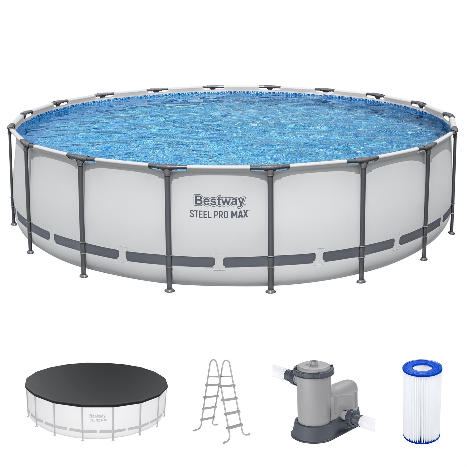 Bestway Steel Pro 18-Foot Round Swimming Pool Set, Filter Pump Ladder (Open Box)