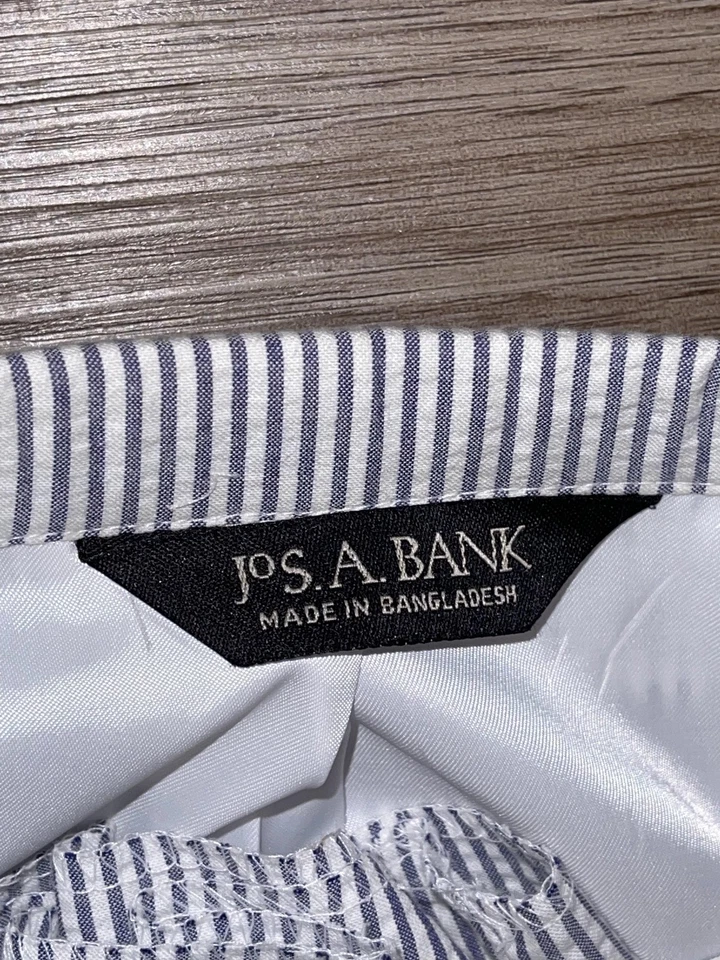 Jos. A. 银行套装男式 42R 36W 蓝色白色泡泡纱定制贴合保持凉爽 — 第 2/4 张图片