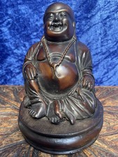 Vintage Chinese 5' Laughing Buddha on Plinth, Bronze Resin Lucky Figurine/Statue