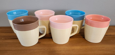 6 Vintage Retro MCM Raffiaware Thermo-Temp Coffee Cups Mugs, so cute!