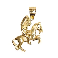 New 14k Yellow Gold 3D Indian Pendant
