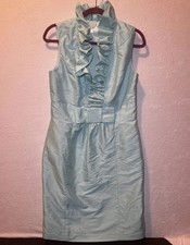 Alfred Sung Dress Size 12 Seaside Aqua Ruffle Front Sleeveless Sheath Cocktail