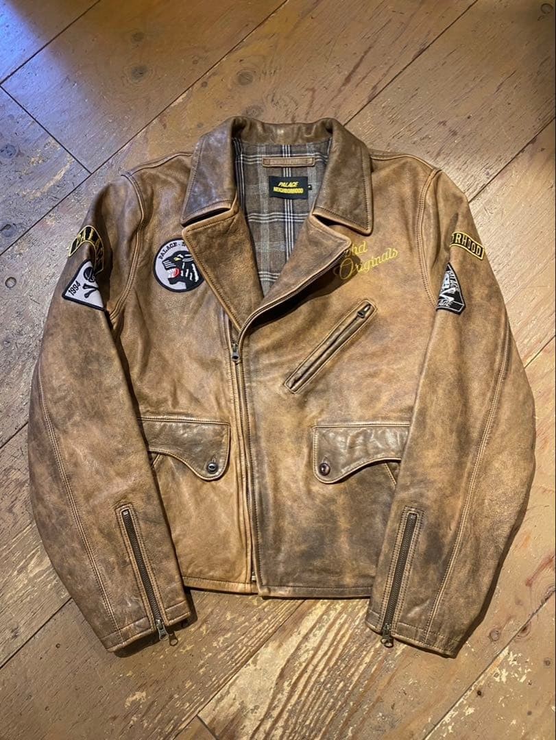 NEIGHBORHOOD x PALACE Leather Biker Jacket M Brown Rare Authentic 2025 image 3