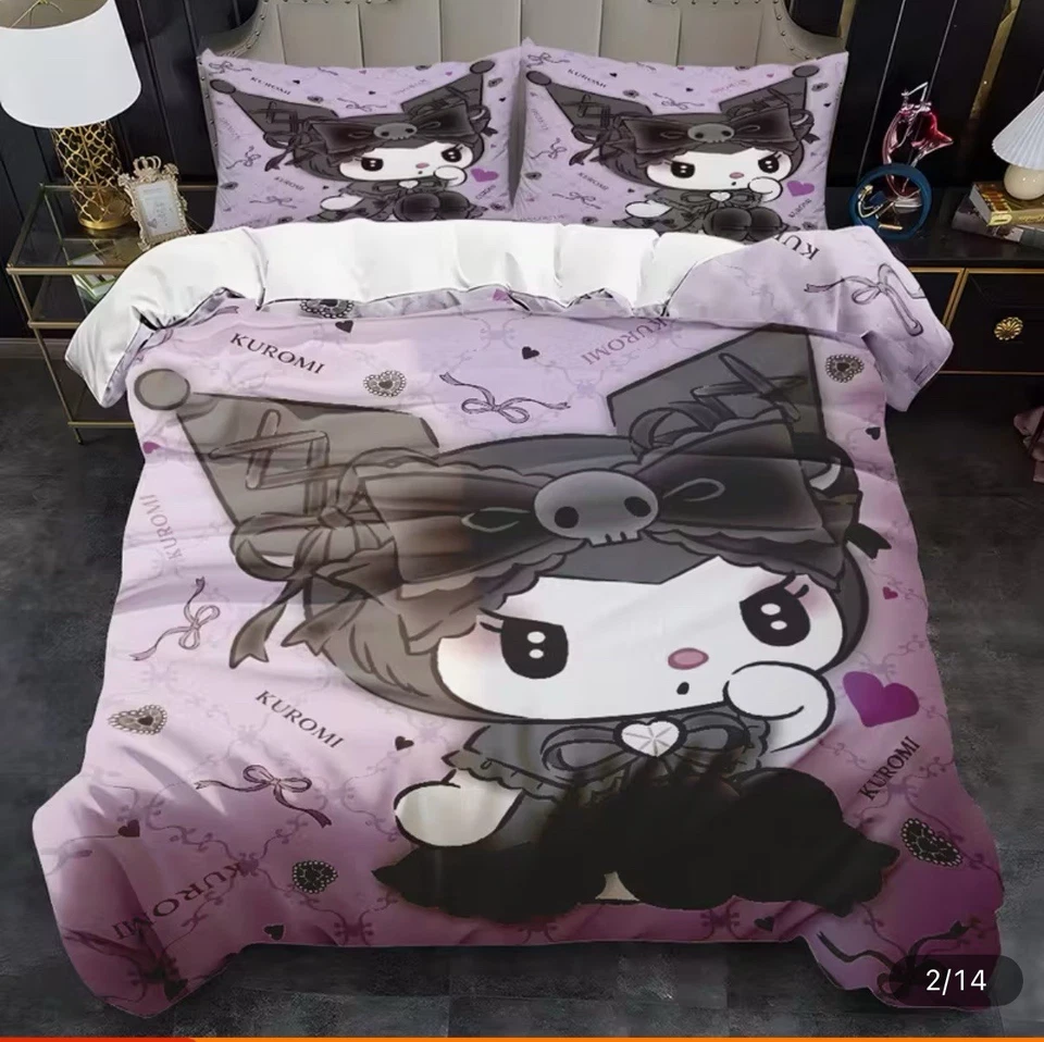 Kuromi Bedding Set Purple Sanrio Kawaii Twin Duvet Cover Pillowcases - Image 2 of 4