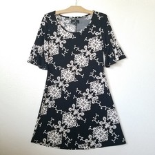 Ronnie Nicole Womens M Floral Bell Sleeve Dress Pull On Stretchy Black