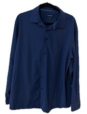 Nautica Men s XXL 34/35 Dress Shirt Slim Fit Long Sleeve Navy Blue Stretch