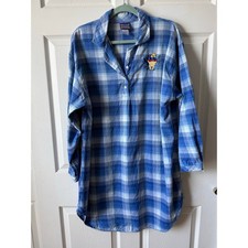 Vintage Pooh Blue Plaid Flannel Nightgown Sz Large Disney 90s Hundred Acre Wood
