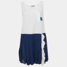 Prada WhiteBlue Jersey and Silk Sleeveless Mini Dress S