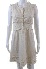 Marc By Marc Jacobs Womens Cotton Embroidered Sleeveless Dress Beige Size 4