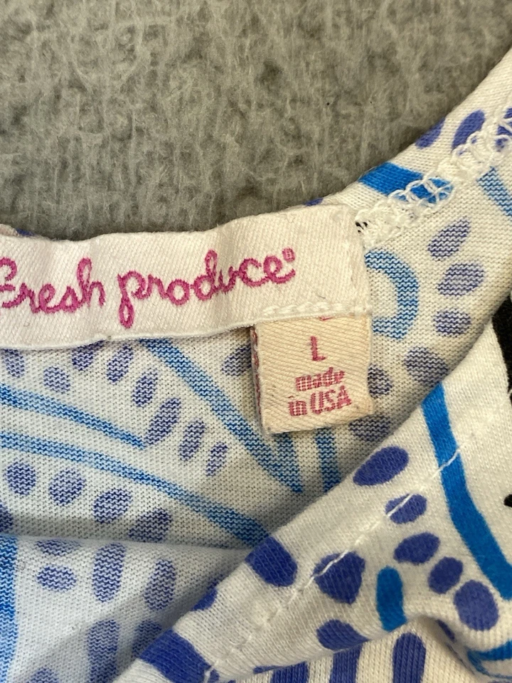 Vestido Fresh Produce Niñas 8 Azul Tejido Algodón Sin Mangas Volantes Hecho en EE. UU. Foto 2 de 4