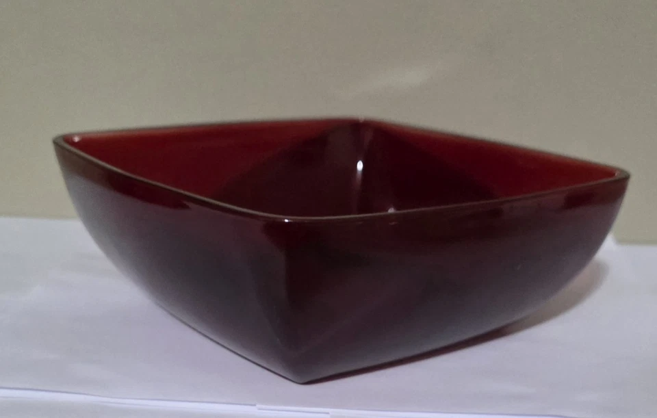 Vtg Anchor Hocking Charm Square Salad Serving Bowl Red 7 & 3/8" x 2 & 1/4" RARE - Image 4 of 4