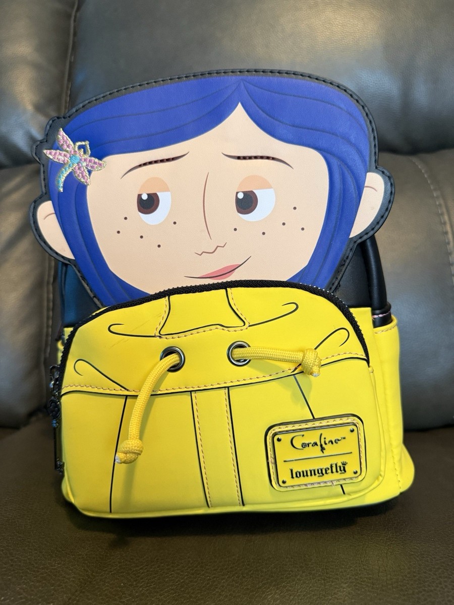 Loungefly Coraline Jones Faux Leather Backpack Yellow Blue  display picture 3
