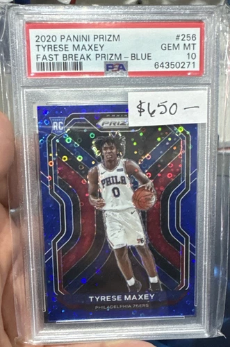 2020-21 Prizm Base Prizms Fast Break Blue /175 Tyrese Maxey PSA 10 (pop 10)