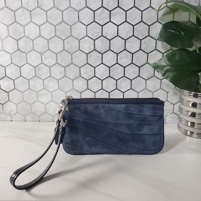 Coach Vintage Wave Patchwork Navy Suede Wristlet Wallet Y2K | eBay