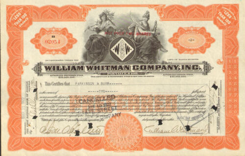 William Whitman Company MA stock certificate share - Picture 1 of 1
