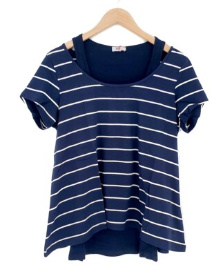 FLG Damen oversize SHIRT Set TOP blau gestreift Größe 36 38 bis 40 42 NEU S41