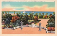 Annapolis MD Navy Naval Academy Campus Bancroft Hall Smoke Park Vtg Postcard C44