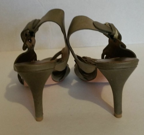 Size 7 CYNTHIA VINCENT Celery Green Strappy Leather Sandals Heels Shoes - Picture 3 of 5