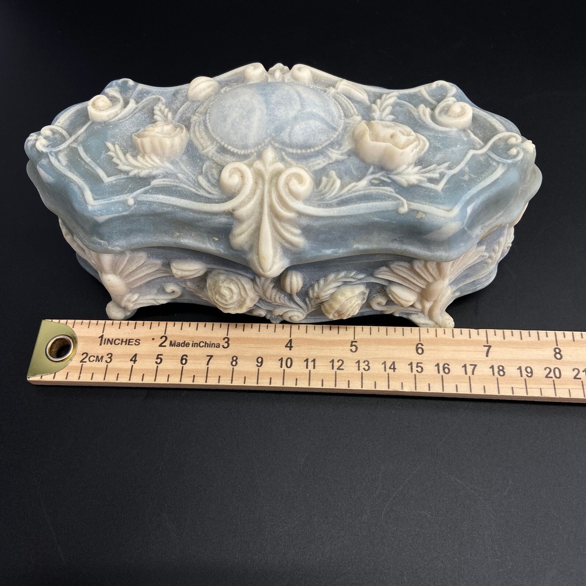 Vintage Incolay Handcraft Genuine Blue Stone Trinket Jewelry Box