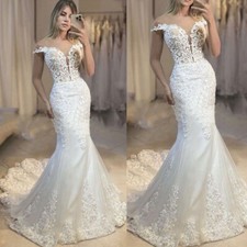 Elegant Mermaid Wedding Dresses Off Shoulder Lace Applique Bridal Gowns Train