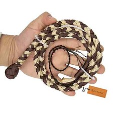 Frusta paracord compatta in nylon beige e marrone 3 piedi artigianale con nucleo in pelle