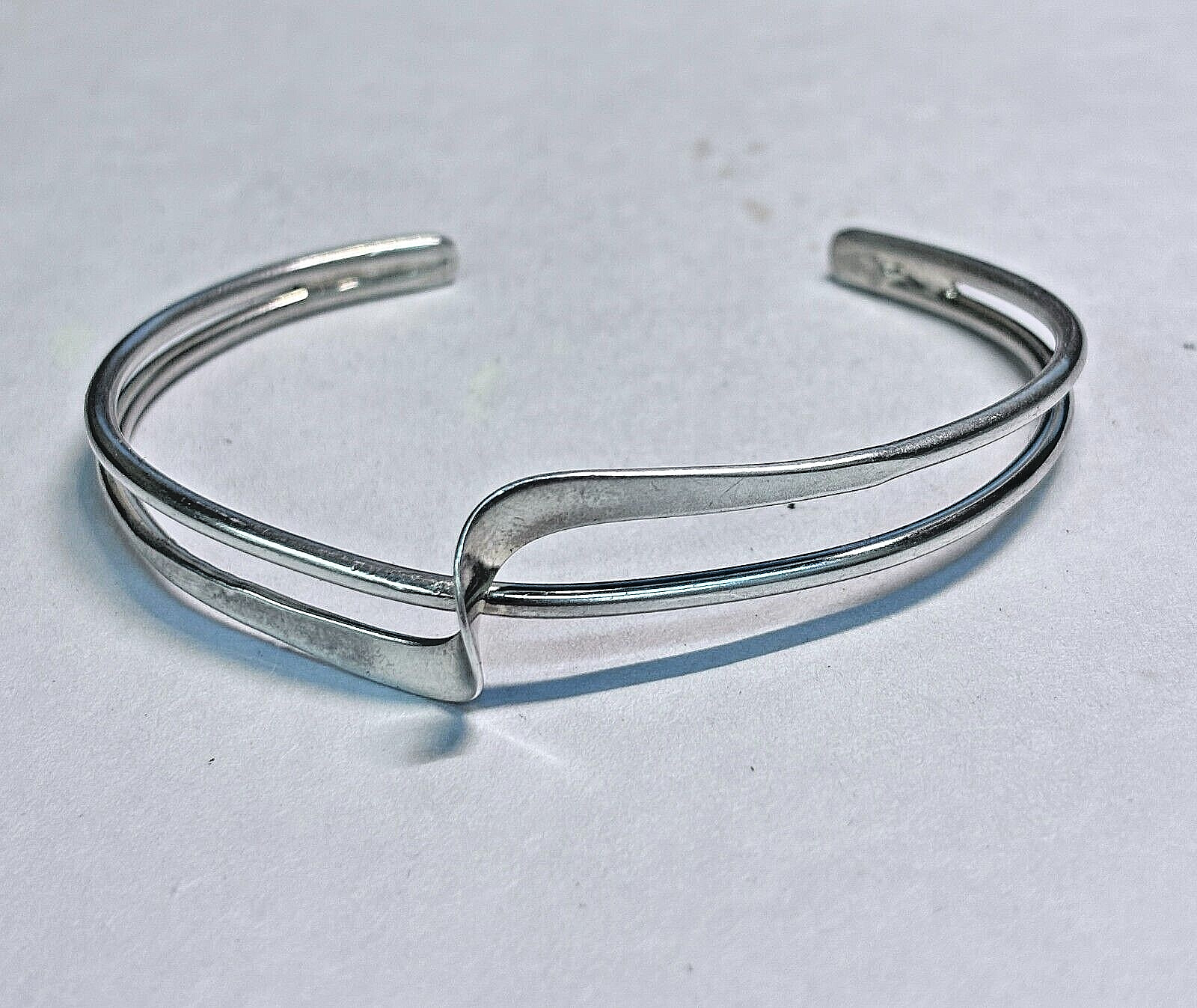 Solid Sterling Silver Wave Cuff Bracelet 12.2g Up… - image 2