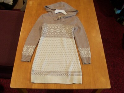 The Eagle s Eye Girlls Metallic Fair Isle Hooded Sweater Dress-Sz. 10-12