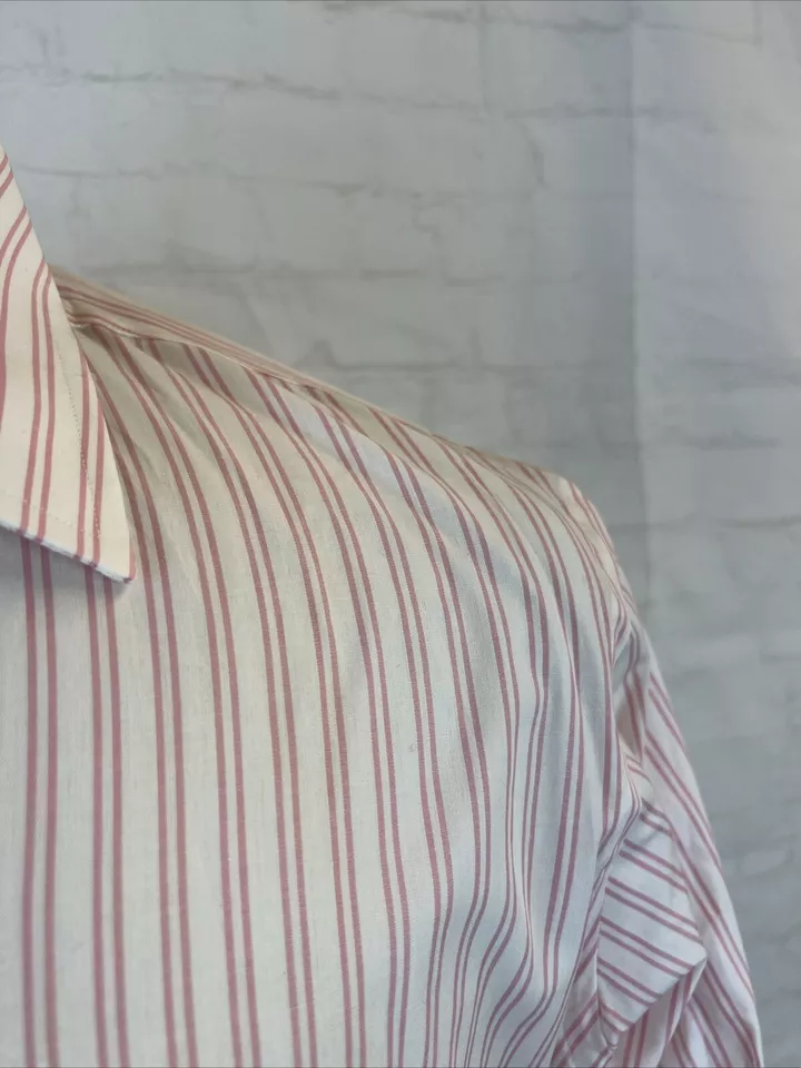 Burberry Men's Pink & White Stripe Cotton Dress Shirt 15 - 33 $295 - Image 2 of 4