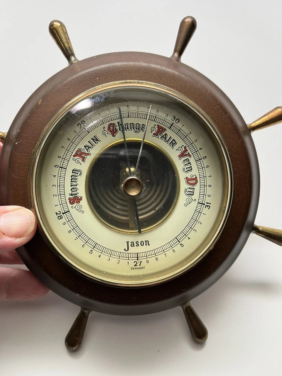 VINTAGE STORMY RAIN CHANGE FAIR VERY DRY BAROMETER NAUTICAL WHEEL WEST GERMANY