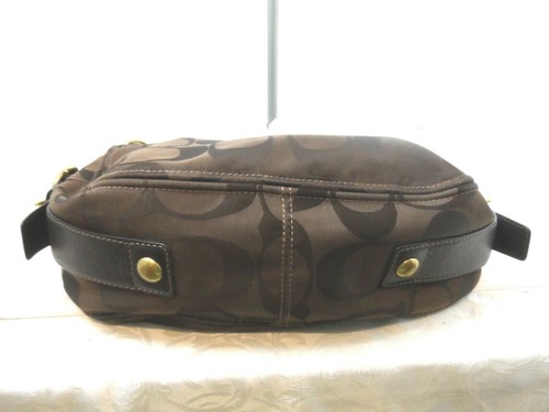 Coach Brown Jacquard/Leather Signature Satchel Purse Brass Hardware 15"x 12"x 5" - Picture 8 of 12