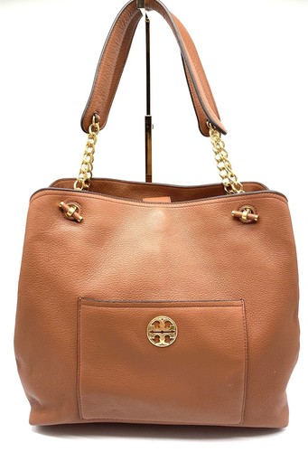 Tory Burch Chelsea Lrg Slouchy Tote Shoulder Bag Handbag Brown Chain Triple Comp