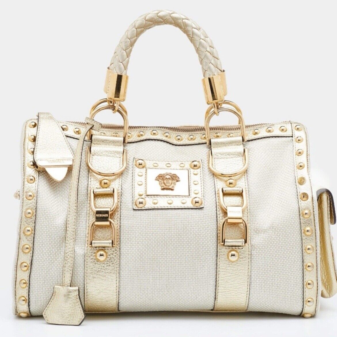 Vintage Versace Madonna Boston Gold & White Satchel! Rare Vintage Versace Madonna Boston Gold & White Satchel! Rare