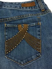 Tommy Hilfiger Flare Stud Pockets Mid Rise Distressed Blue Jeans Women's 10R