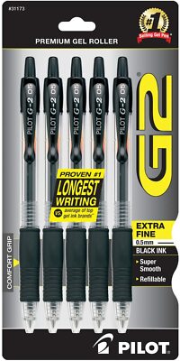 PILOT G2 Premium Refillable Gel Pens,Extra Fine Point, Black Ink, 5-Pack (31173)