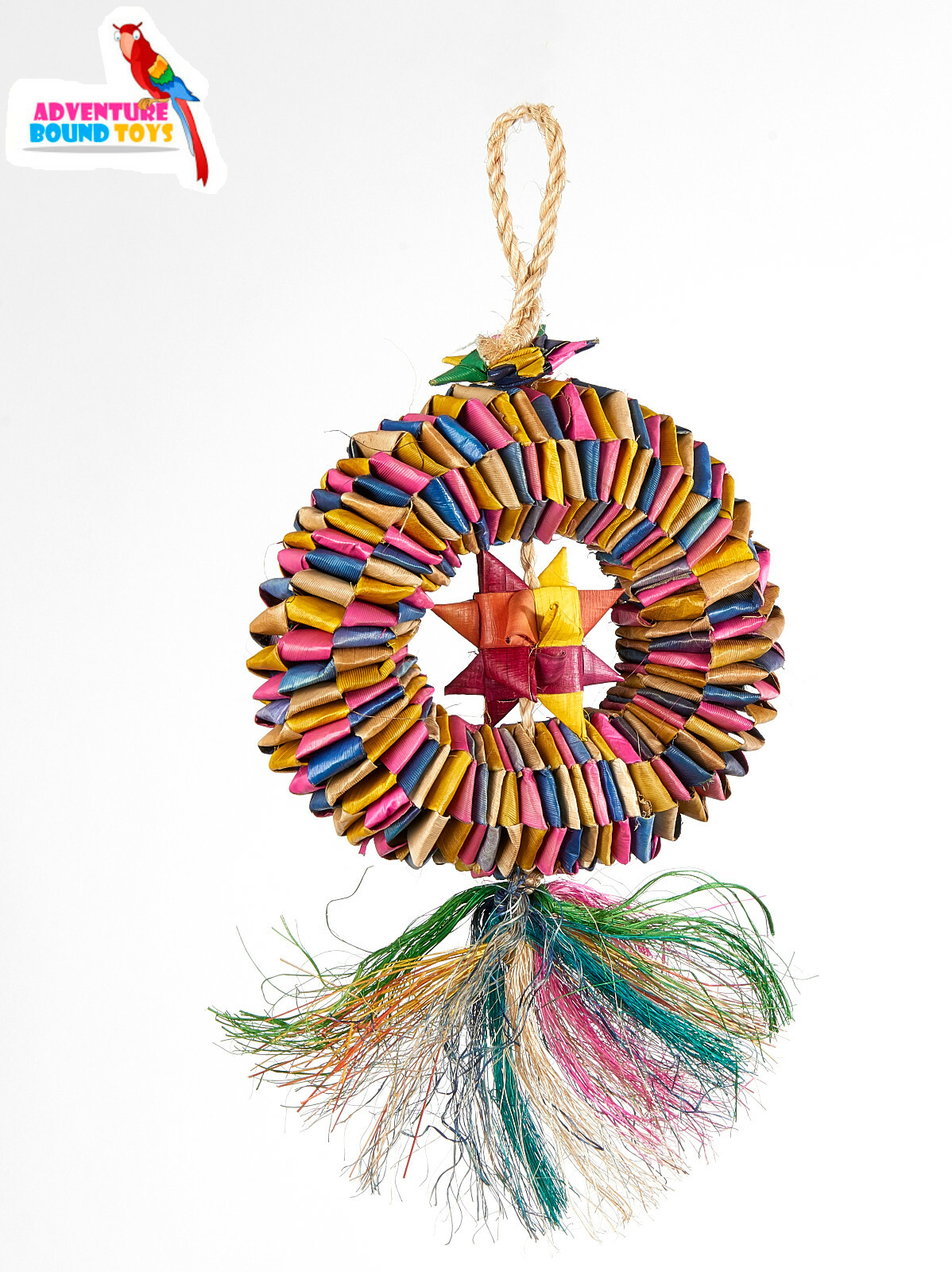 ADVENTURE BOUND 15 CM TYRE WOVEN PALM LEAF PINATA HANGING CAGE BIRD PARROT TOY
