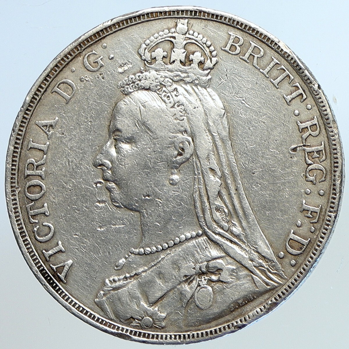1889 GREAT BRITAIN Queen Victoria SAINT GEORGE Horse Silver Crown