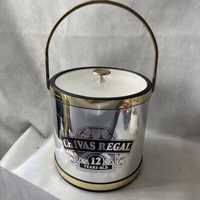Vintage Kraftware Chivas Regal Crown Royal 8  Silver Ice Bucket MCM Barware