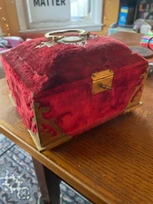 Small 19th Century Vintage Red Velvet Sewing Box