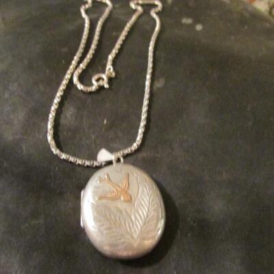 Vintage massives Silber & Gold ästhetisches graviertes Medaillon & Silberkette Birm1978,JS