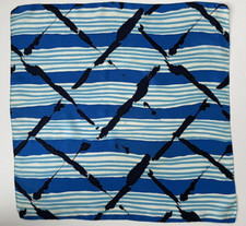 Scarf Ray Strauss Stripe w Xs 22" Square Silk Blue Black White Rolled Hem USA