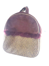 sylvain lefebvre Faux Fur Trim Plastic and Suede Mini Backpack Purple and Tweed