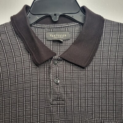 Van Heusen Black/White Check Long Sleeve Polo Shirt Men