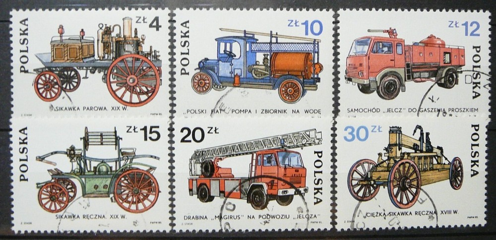 Poland stamps - Fire trucks_1985 - CTO.