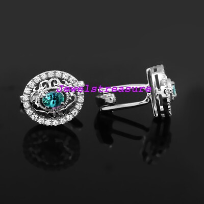 Boutons De Manchette Argent 925 Sertis De Topaze Bleue Naturelle Et Zircone - Fait Main En Inde - Neuf Sans Emballage