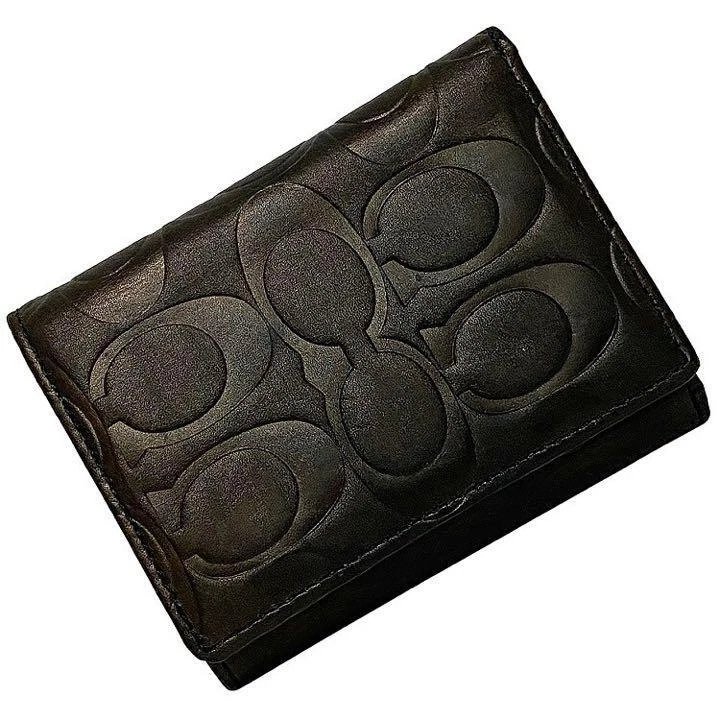 Japan Used Fashion Coach Tri Fold Wallet Dark Brown Signature F74539