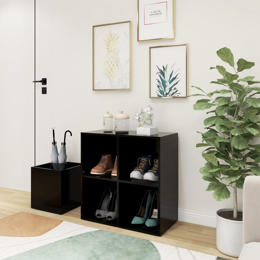 Scarpiera Robusta Nera 105x35,5x70cm in Legno Multistrato da Ingresso