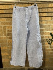 VTG Polo Ralph Lauren Linen Blue Wide Leg High-Rise Pants Womens 4/4p Heritage