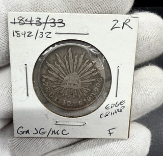 1842 /32 Ga Sg Mc Guadalajara Mexico 2 Reales Better Date & Mint Edge Crimp