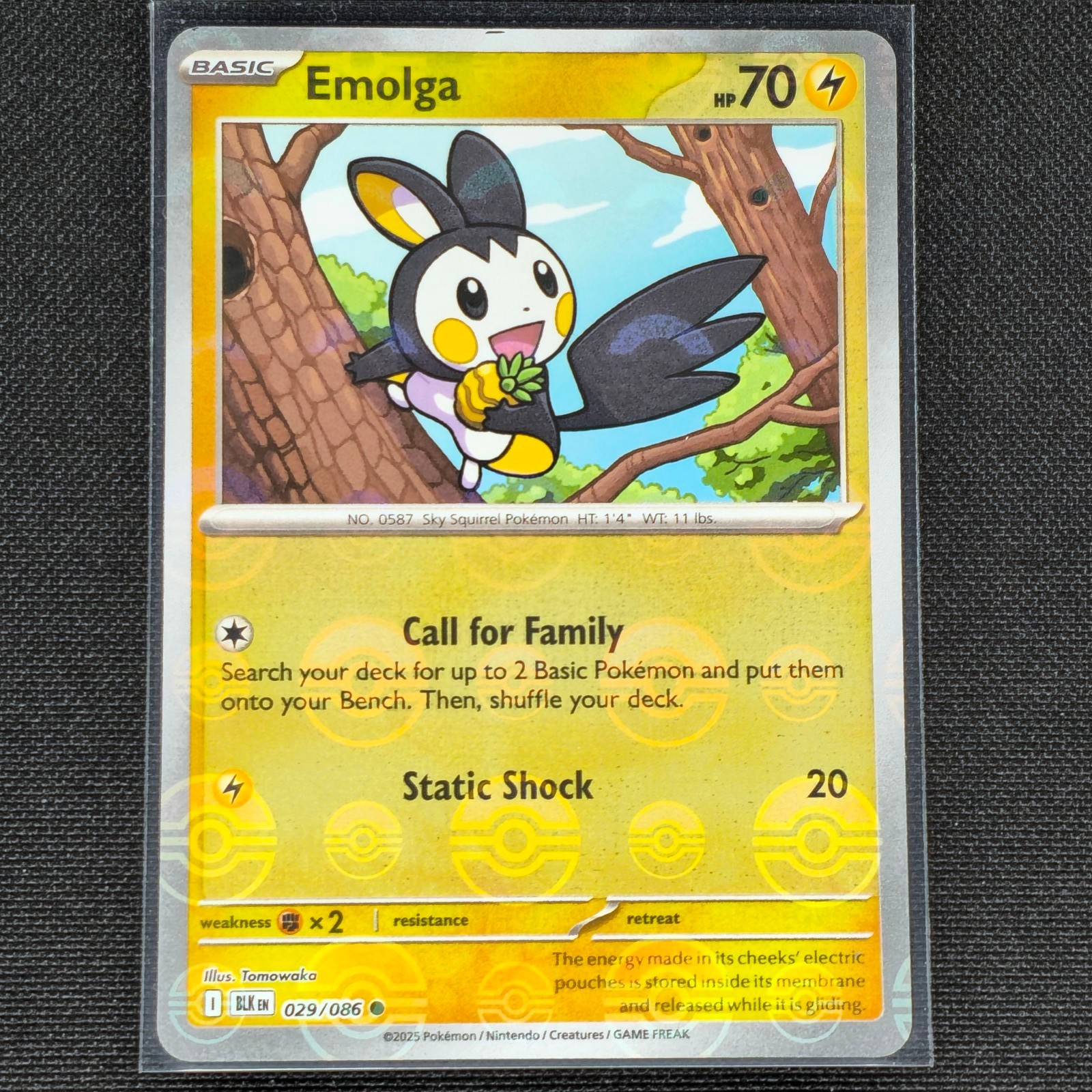 Emolga - 029/086 - Pokeball Holo - Black Bolt - Pokemon Card - NM/M