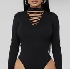 Black Long Sleeve Lace up Bodysuit